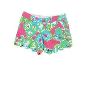 Lilly Pulitzer Buttercup Shorts Size 0 Pink A Delicacy Scallop Hem Preppy 4.5"L